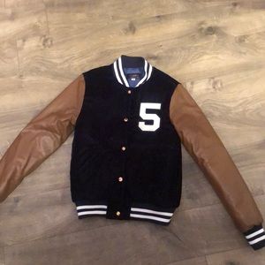 Royal velvet and Cognac vegan leather kids varsity